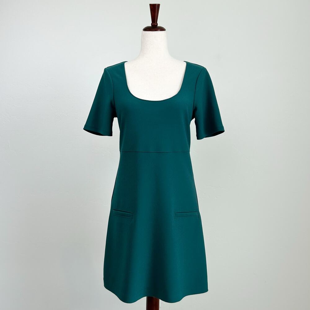 Abercrombie & Fitch Green Scoop Neck Career Office Short Sleeve A-Line Dress
